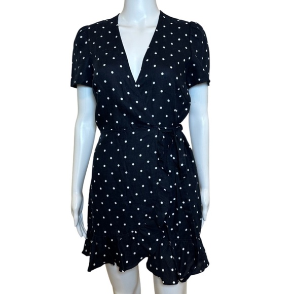Reformation Mini Wrap Dress Womens S Linen Polka Dot USA Made Cottagecore Preppy - Picture 6 of 16